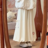 小个字加绒可爱刺绣松紧腰系带灯笼裤 本素棉麻阔腿裤 女新款 冬