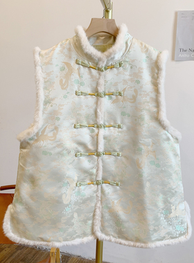 C5034夹棉提花毛条盘扣圆领马甲