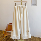 松果裤 C5017加绒毛绒拼接蕾丝贴布松紧腰系带阔腿裤