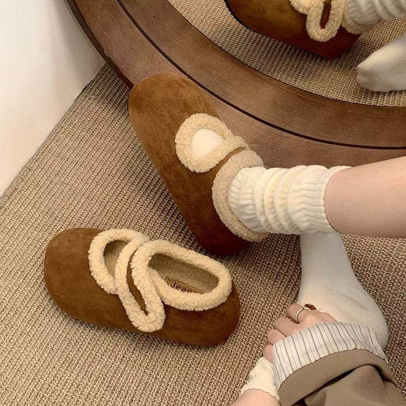 C3133复古法式加绒内增高博肯毛毛鞋