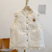 C5511夹棉刺绣蕾丝边圆领棉马甲