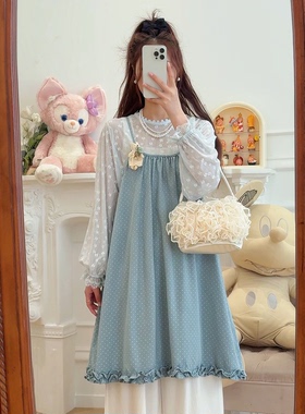 C5809波点木耳边可调节吊带裙