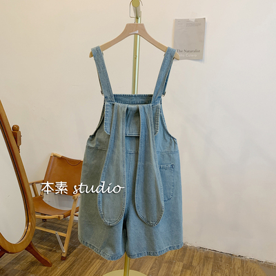 C0381兔耳朵腰侧松紧可调节牛仔背带裤