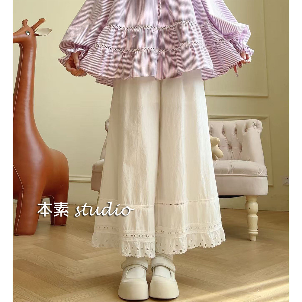 学姐裤Y2903蕾丝拼接松紧腰阔腿裤,女装/女士精品,休闲裤,淘宝优惠券,粉丝福利购,淘宝优惠卷