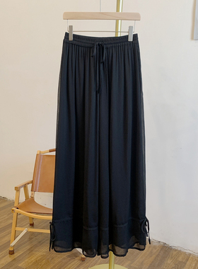 Y2606侧边蝴蝶结系带松紧腰系带阔腿裤