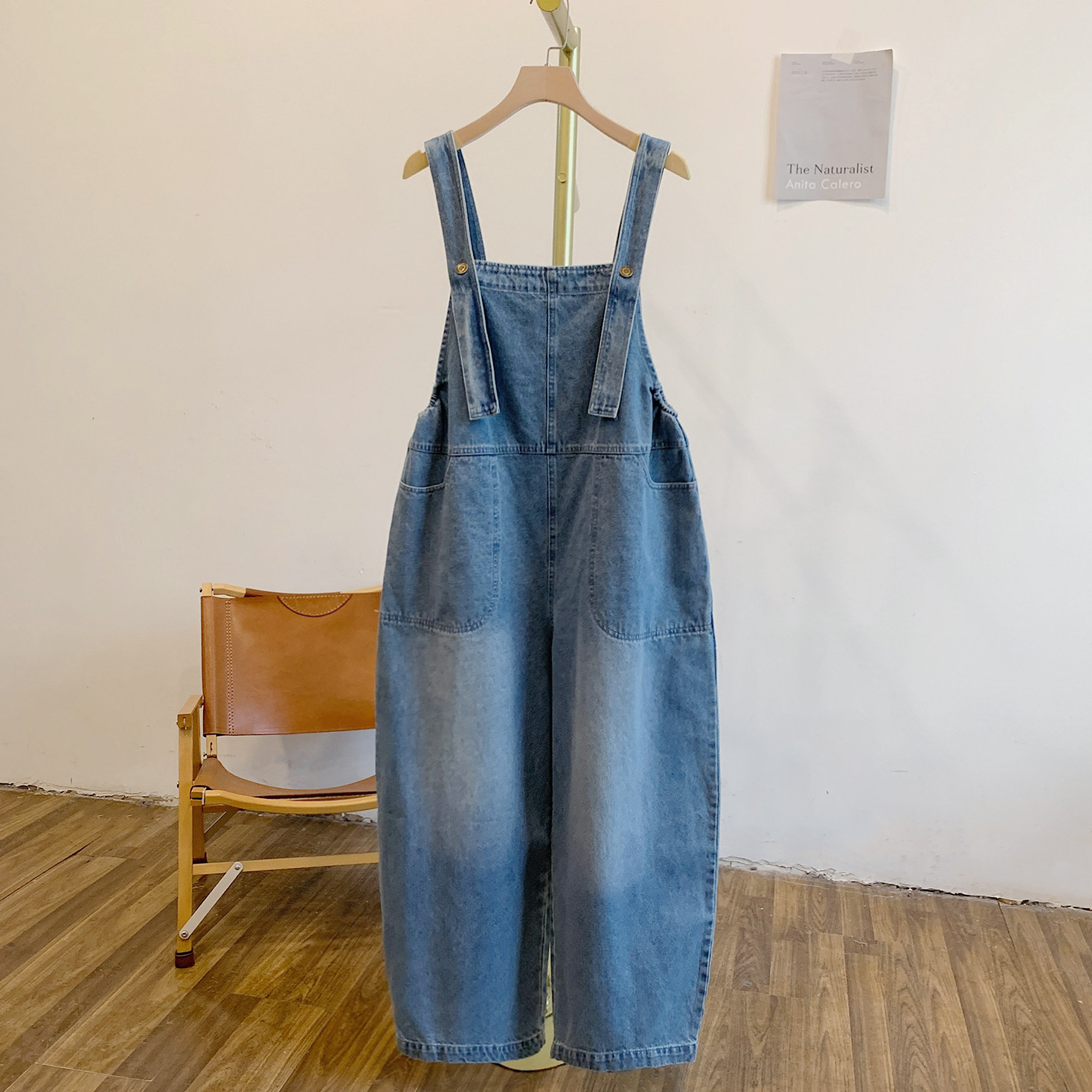 时光口袋Y4273腰侧松紧可调节牛仔背带裤