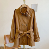 Y3120双排扣腰部系带立领风衣外套