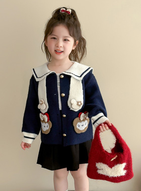 学院风女童童趣针织衫儿童宝宝秋季萌萌哒外套开衫2025新款韩国装