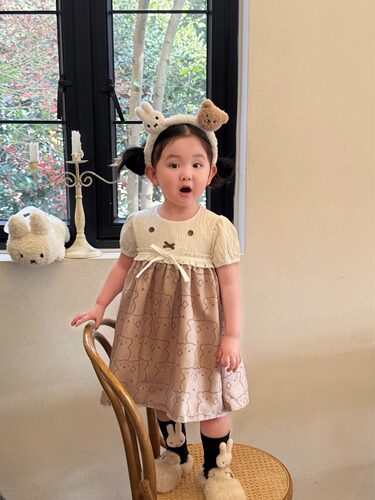 2026春夏新款女童韩版可爱蝴蝶结连衣裙儿童宝宝小熊洋气公主裙子