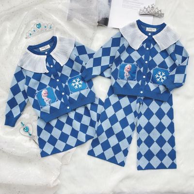 希蔓家秋冬装女童洋气格纹针织