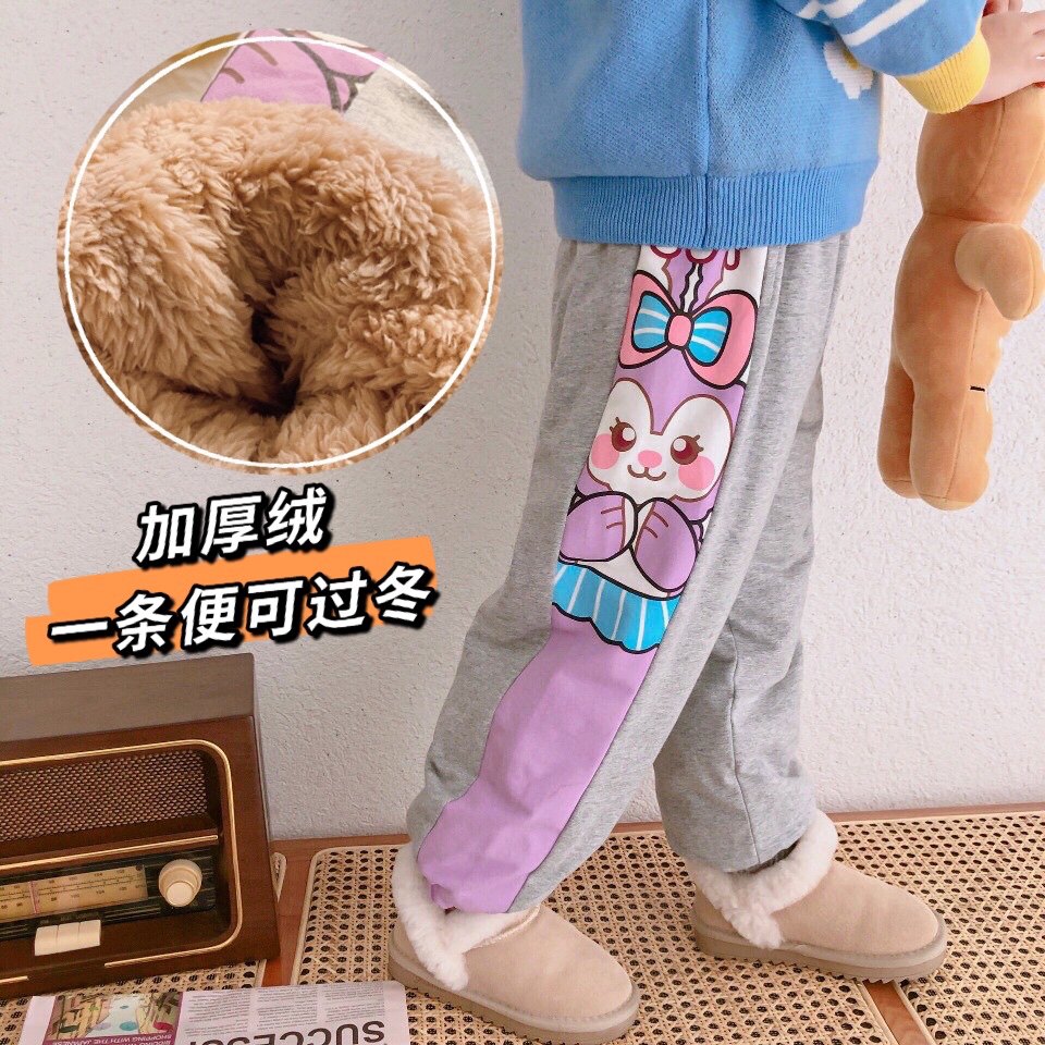 巨厚儿童冬季新款加厚绒保暖纯棉卫裤可爱卡通棉裤束脚裤洋气女童