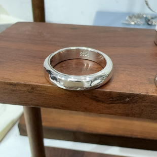 韩国锤纹s925纯银实心光面素圈戒指重工款百搭闭口戒指男女情侣款