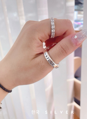 韩代重工S925纯银戒指男女中性风欧货潮牌复古朋克实心闭口戒百搭