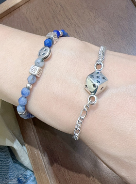 韩代S925纯银骰子手链女小众设计感AB链拼接质感百搭项链新款潮酷