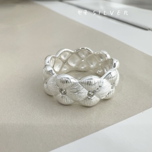 韩单S925纯银戒指重工电镀拉丝2026新款轻奢高级感百搭闭口戒时尚