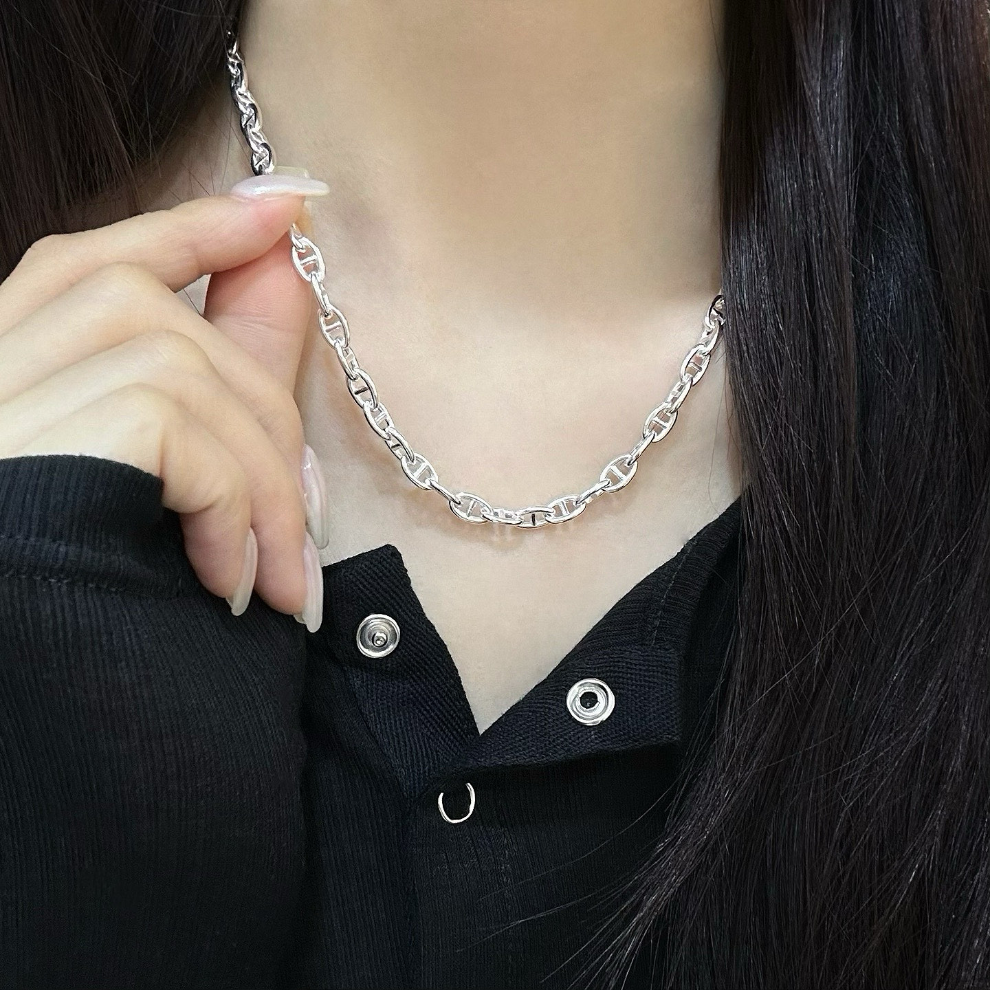 韩国S925纯银猪鼻子项链女ins重工小众百搭锁骨链高级感2026新款