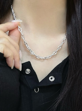 韩国S925纯银猪鼻子项链女ins重工小众百搭锁骨链高级感2026新款