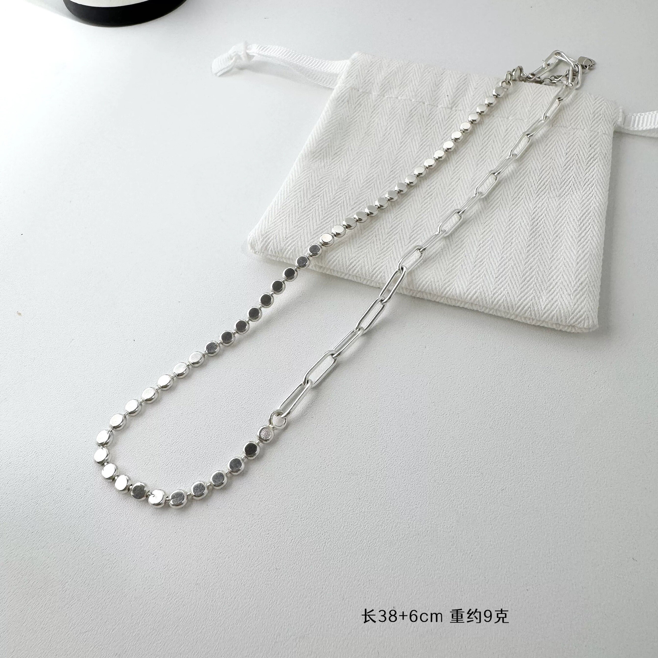 通体S925纯银AB链拼接项链甜酷小众设计感气质锁骨链简约百搭颈链