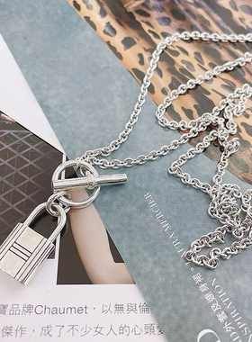 韩国原单S925纯银重工OT扣锁头项链复古个性百搭毛衣链潮小众设计