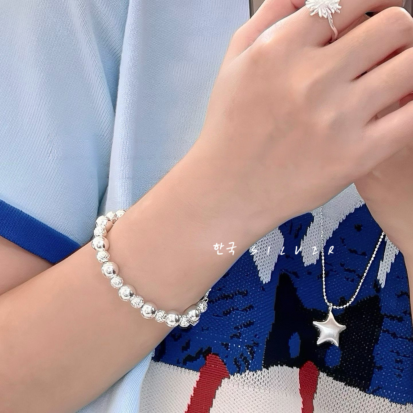 S925碎冰冰圆球手链女简约