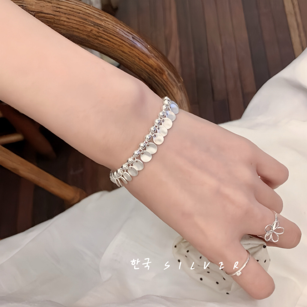 2026年新款S925纯银手链磨砂鱼鳞圆片流苏手环简约百搭高级感轻奢