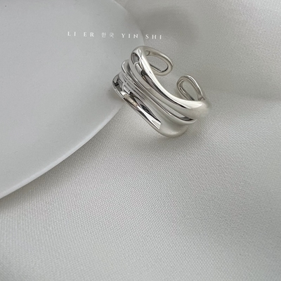 s925纯银重工戒指双层波浪开口