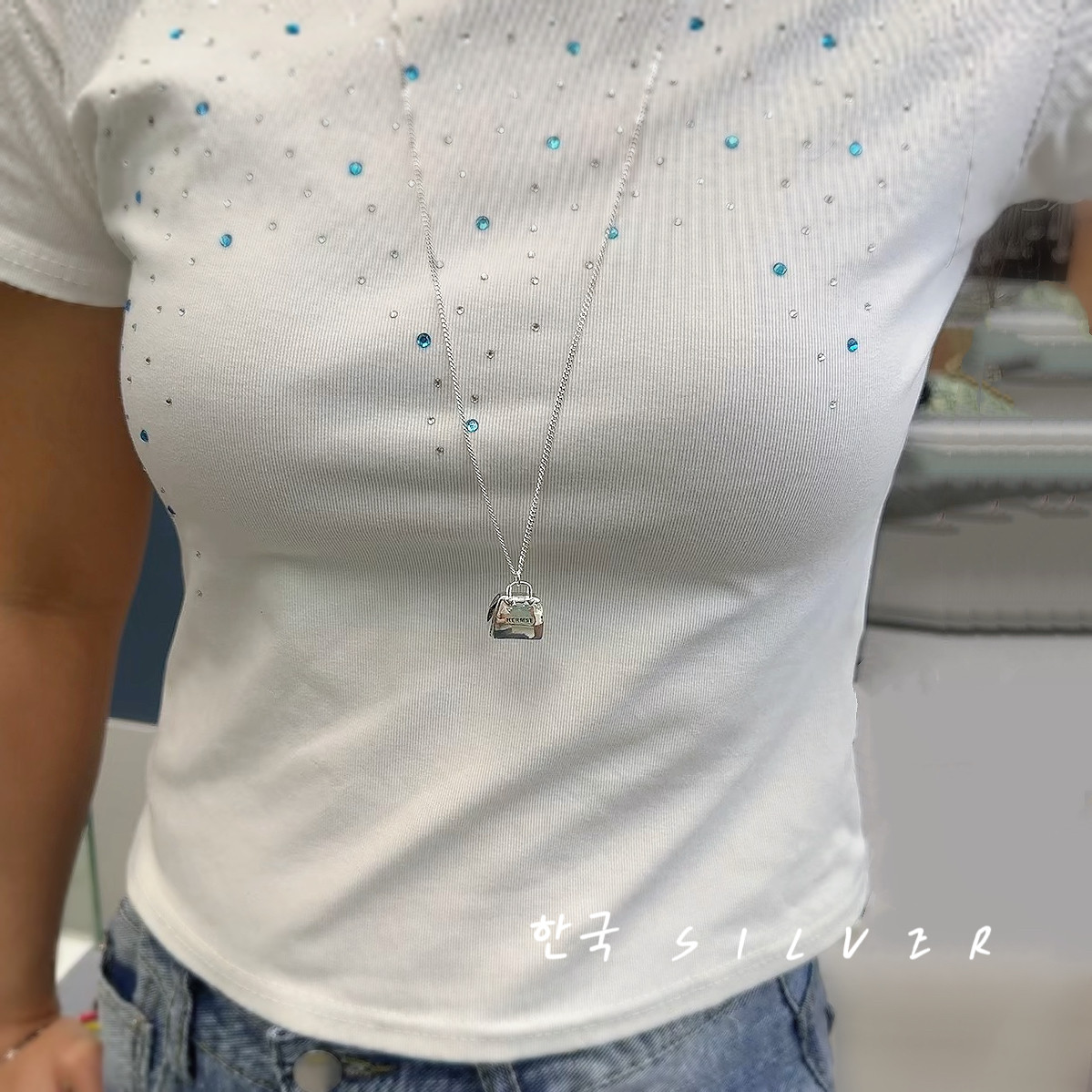 韩代2026春新款S925纯银包包吊坠项链女小众设计高级感长款毛衣链