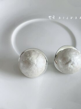 S925纯银耳环个性设计圆形棉花珠