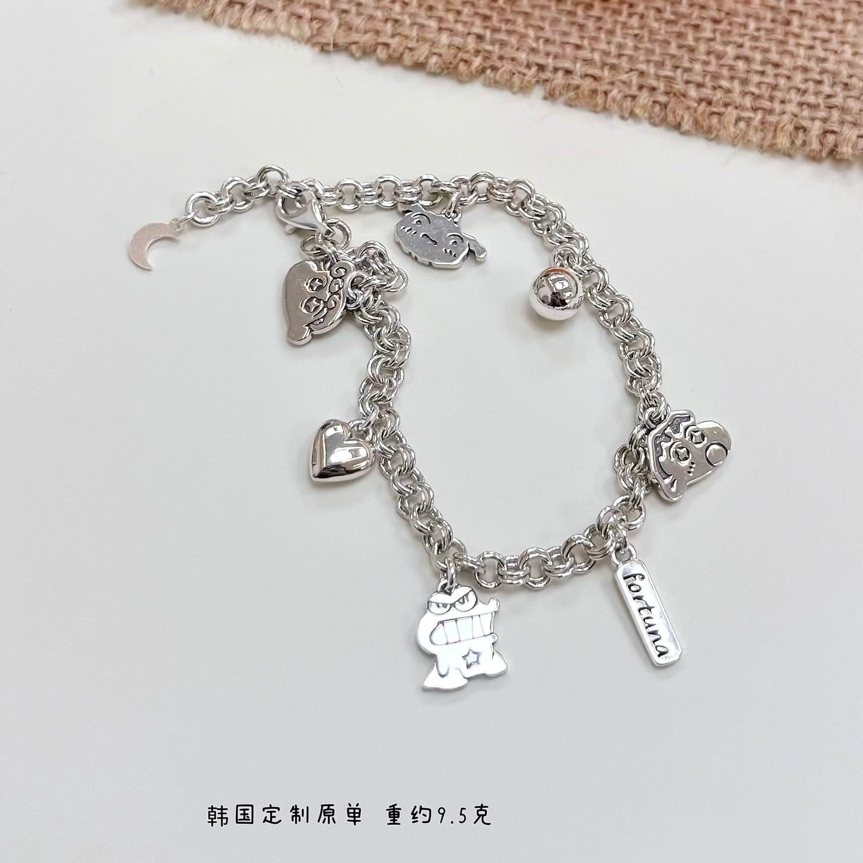 韩国S925纯银手链ins风卡通混搭多挂坠手链女百搭送女友闺蜜礼物