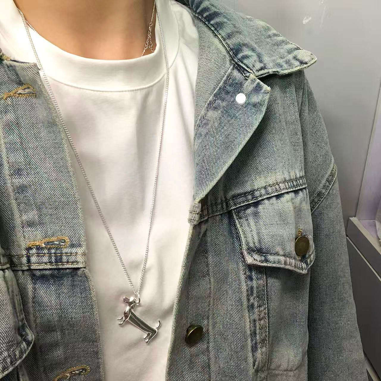 韩代精工S925纯银腊肠狗项链女个性百搭长款卫衣毛衣链新款潮时尚