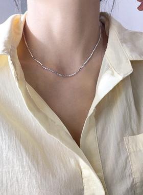 特价福利S925纯银项链精致简约百搭扁豆豆链锁骨链短款颈链叠戴潮