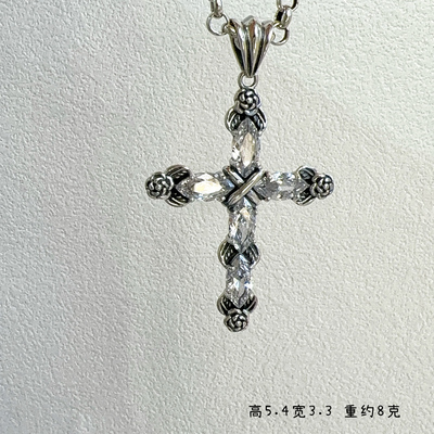 s925纯银玫瑰皇冠镶钻十字架