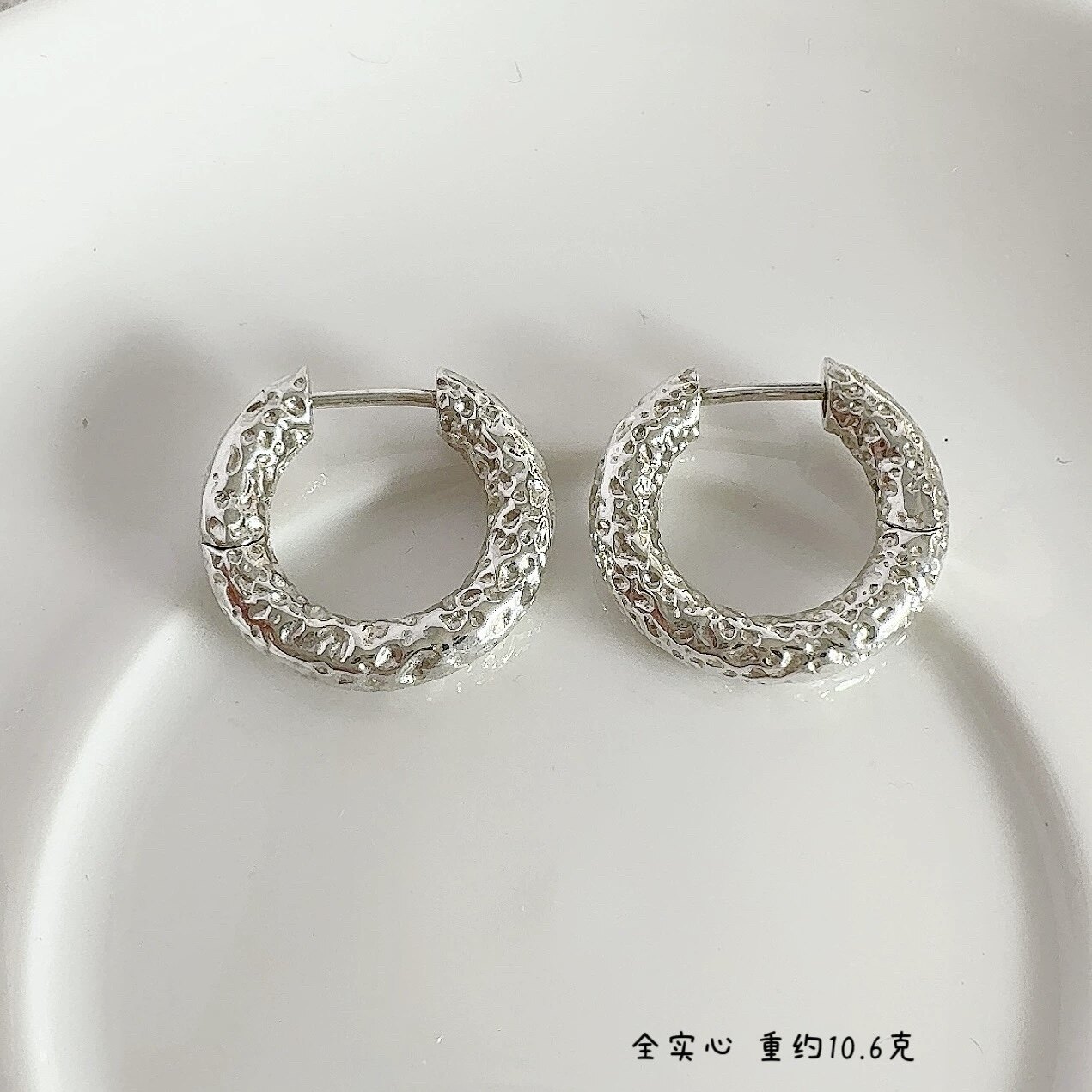 S925银耳环肌理纹耳圈耳扣