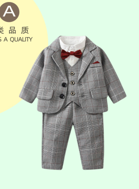 法国ANSEOL~男童加绒西装外套英伦套装宝宝周岁西服加厚花童礼服