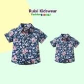 父子装 田园风度假兄弟装 时尚 母子纯棉潮开衫 衬衫 一家三口亲子夏装