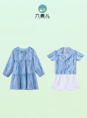 亲子时尚海边度假父子装一家六口沙滩度假装母女防晒连衣裙兄妹装