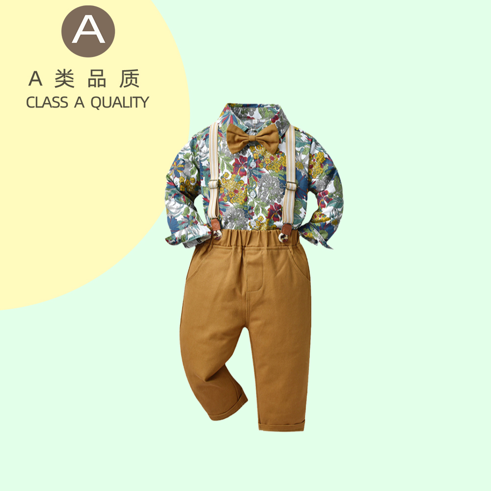 纯棉男童套装港风男孩背带套装