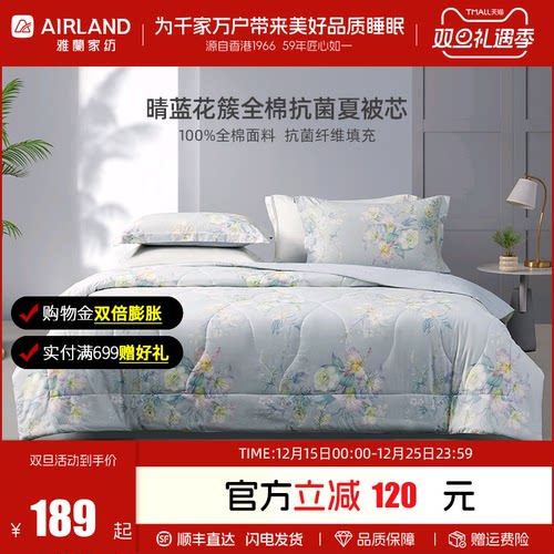 雅兰晴蓝花簇全棉抗菌夏被芯