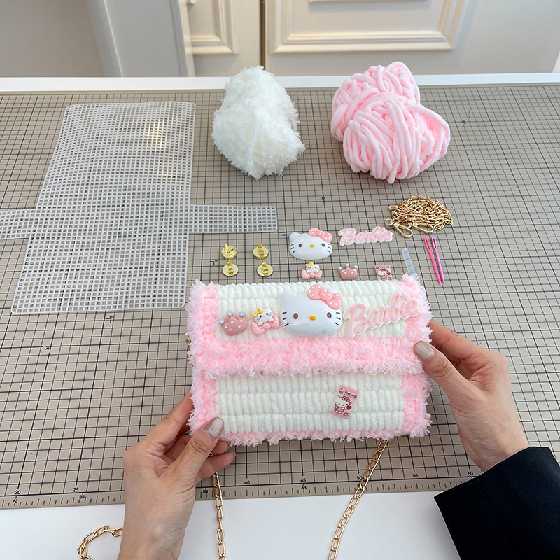 kt猫库洛米手工编织包包diy材料包冰条线网格自制链条单肩斜挎包