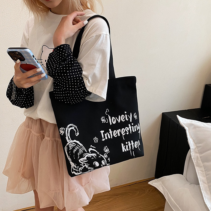 洲曼卡通大容量帆布包包女单肩2025新款学生上课手提通勤托特,箱包皮具/热销女包/男包,小方包,淘宝优惠券,粉丝福利购,淘宝优惠卷