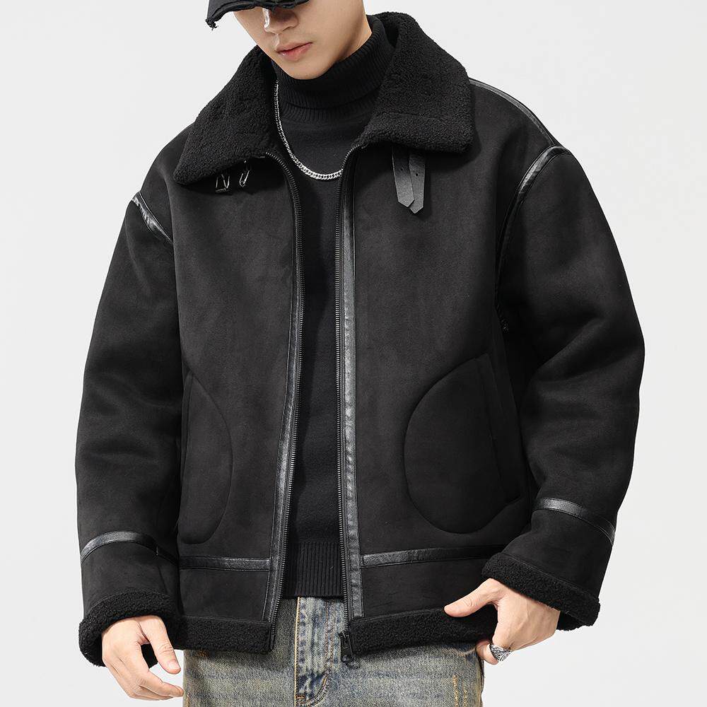 CNC冬季麂皮绒加厚保暖棉衣外套男户外登山机车服夹克羊羔毛棉服