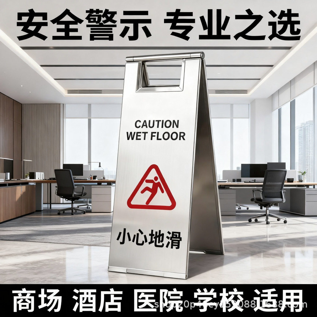 禁止停车不锈钢A字牌酒店商场安全告示牌小心地滑警示人字牌定制