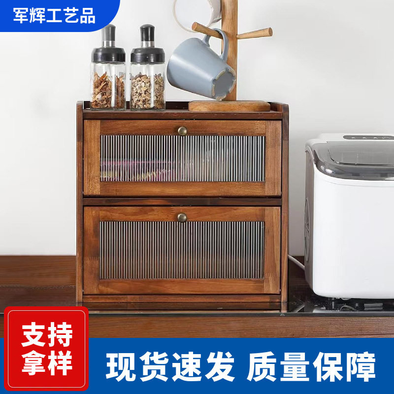 现货木质面包箱柜台蛋糕甜品陈列展示箱厨房用品放置盒实木储物箱