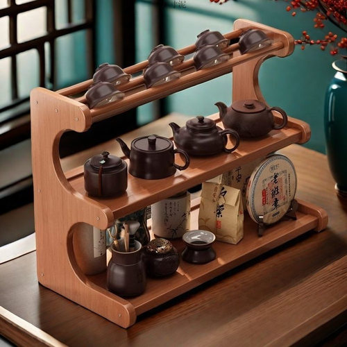 新中式桌面博古架中式茶室紫砂壶展示收纳茶柜茶桌茶杯架子置物架