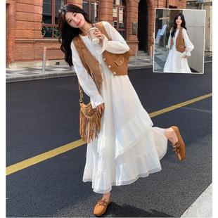 秋装新款度假风马甲套装女巨美超好看气质连衣裙穿搭两件套