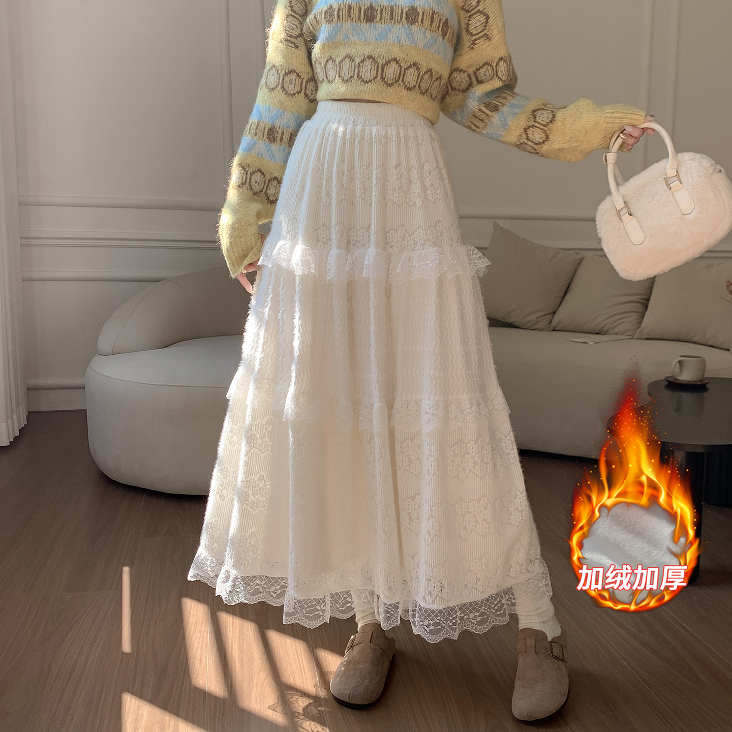 秋冬新款高级蕾丝蛋糕裙半身裙女秋季裙子纱裙冬季长款半裙长裙