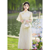 女新中式 淡黄色改良年轻款 连衣裙 夏季 清新淡雅奥黛旗袍2026新款