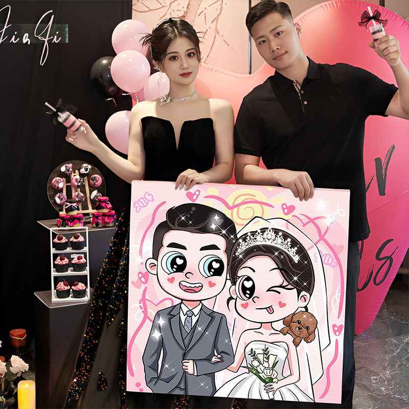 星蝶公主定制画新订婚礼物diy手工卡通人物绘画照片定制装饰挂画图片