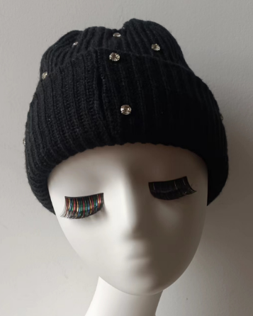 毛球珍珠烫钻日系针织毛线帽子保暖秋冬季新款羊毛护耳扎染冷帽潮