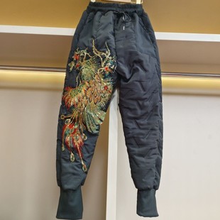 黑色凤凰羽绒棉裤女外穿冬季新款高腰小脚哈伦裤显瘦休闲保暖裤潮